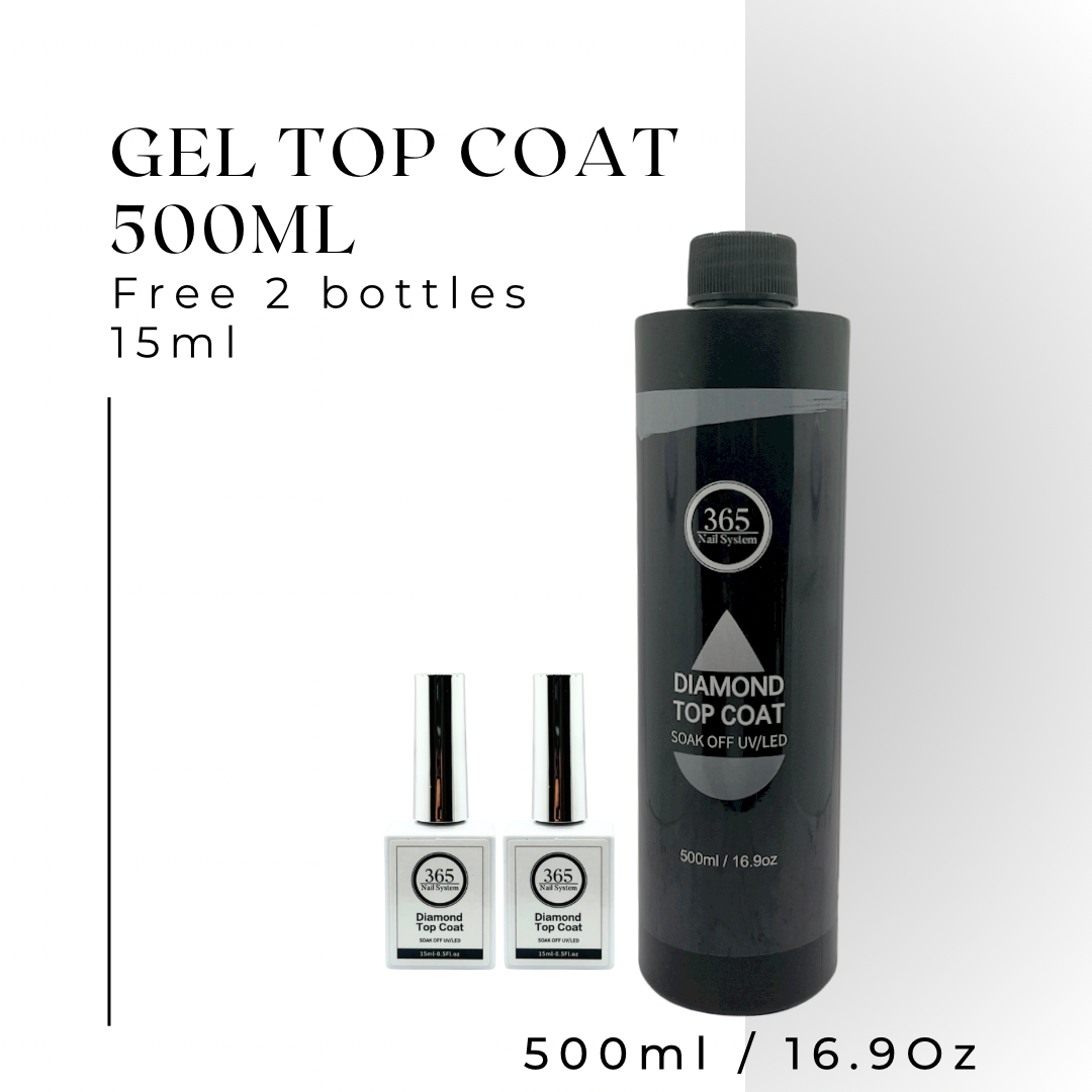 Gel Top Coat Refill 500ml / 16.9 Oz + 2 Bottles 15ml