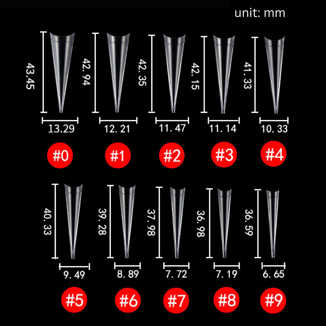 Clear Stiletto XL - Non C-Curve Nail Tips (500pcs)