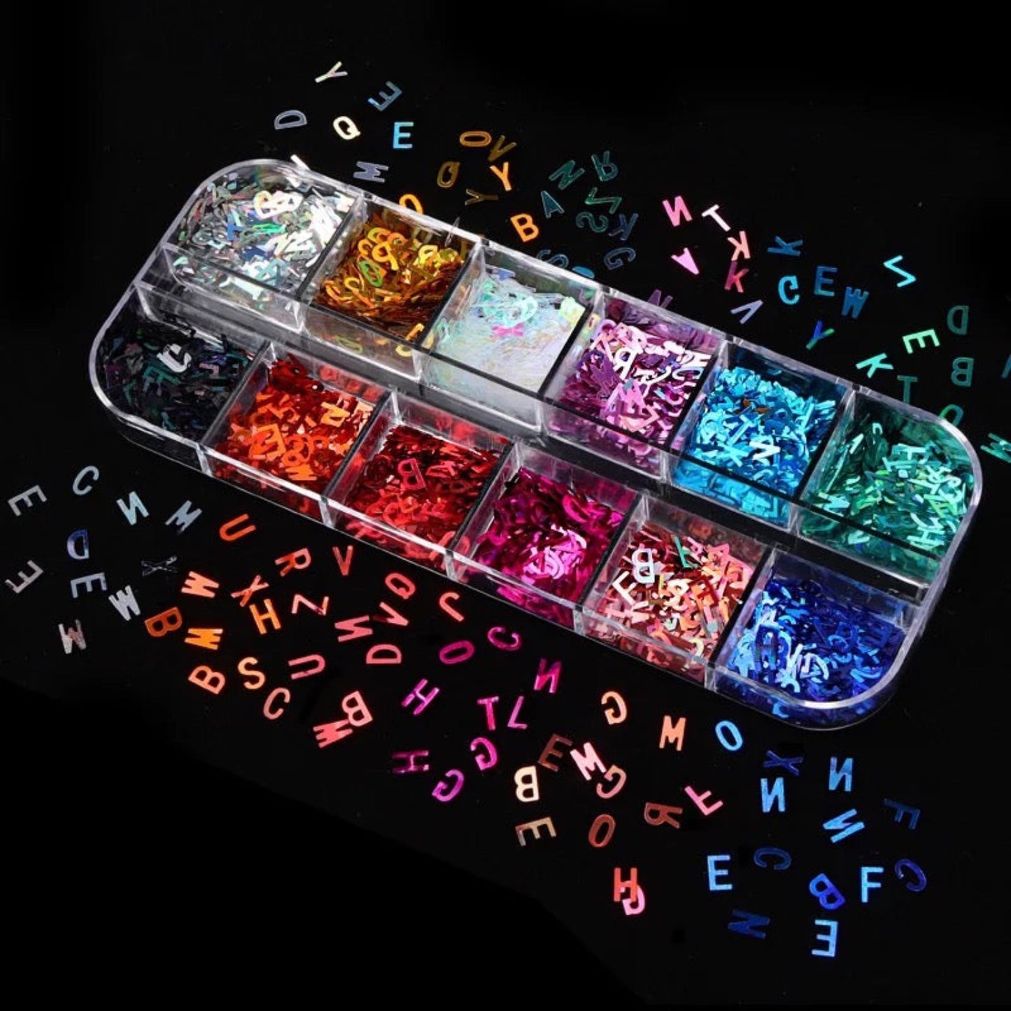 Letter Sequins - Nail Art - 12 Grids