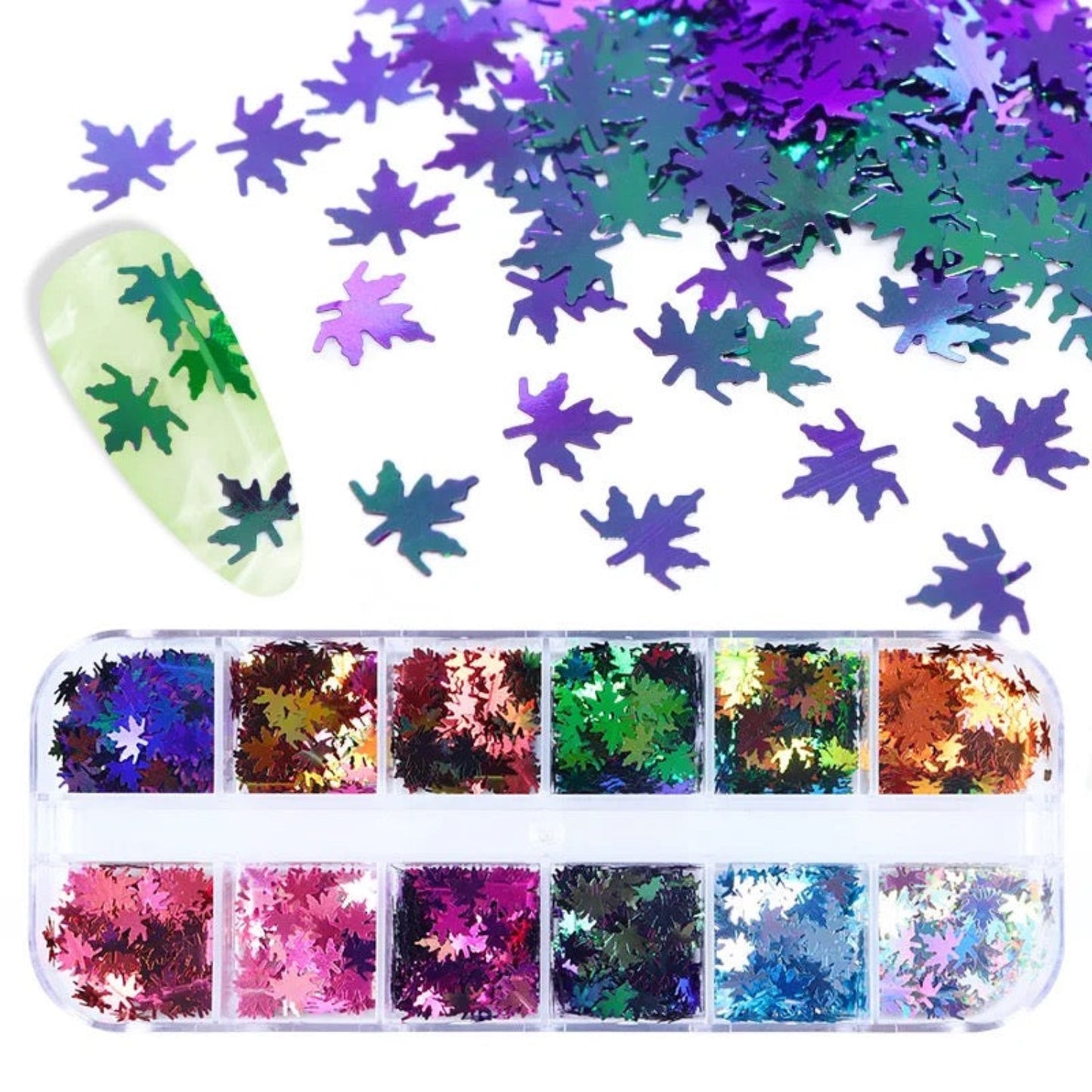 Fall Leaf Sequins - Nail Art - 12 Grids