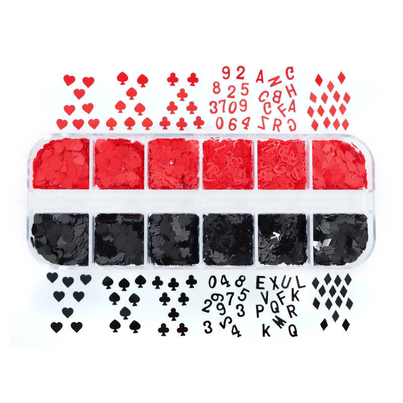 Poker / Letter / Number Sequins - Nail Art - 12 Grids