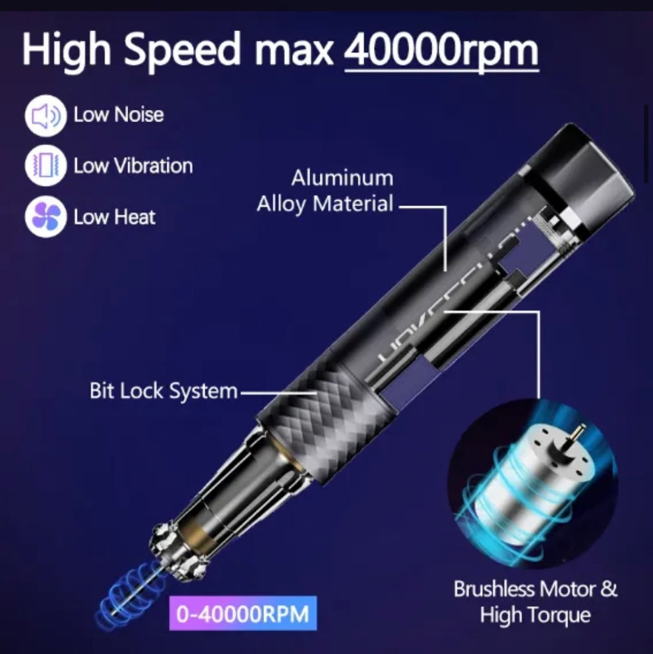 Brushless Rechargeable Nail Drill- Silver