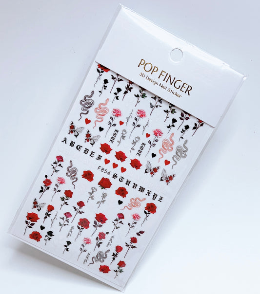 Rose Flower - Letters - Snake / Stickers / Red - Black - #117