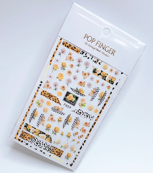 Rose Flower -Animal Print / Stickers / Yellow- White - Black - #118