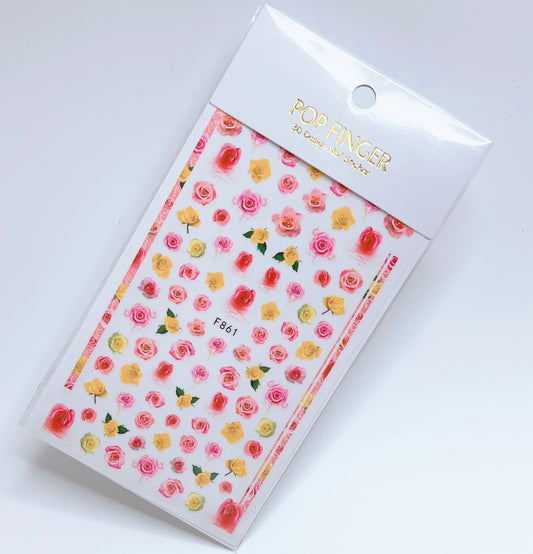 Rose Flower / Stickers / Pink - Yellow - #120