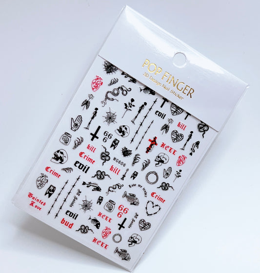Skull - Snake - Halloween - Gothic / Stickers / Black - White - Red - #128
