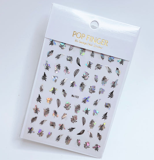 Leaf / Stickers / Laser Silver - Black - #159
