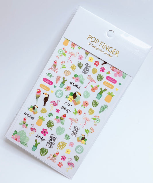 Summer - Tropical Garden - Leaf - Bird - Flamingo / Stickers / Multi Colors - #173