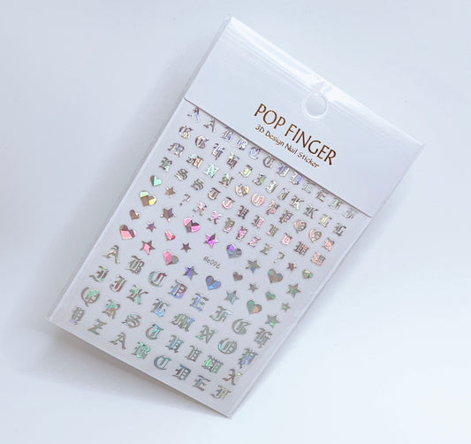English Letter - Heart - Star / Sticker / Laser Silver - #184