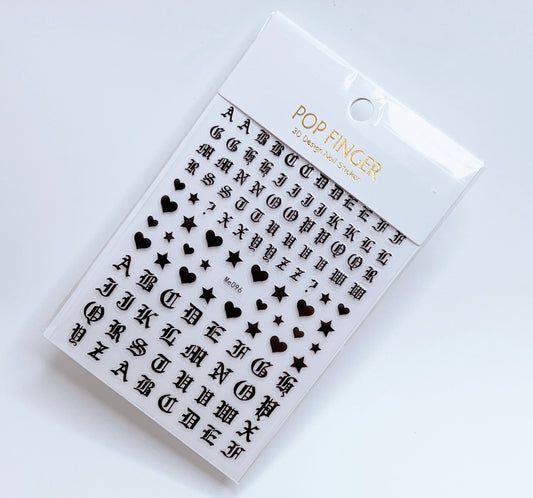 English Letter - Heart - Star / Sticker / Black - #186