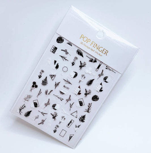 Leaf - Line - Flower / Sticker / White - Black - #211