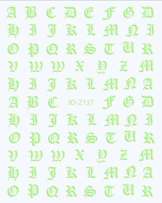 English Letters / Stickers / Fluorescent Green - #57