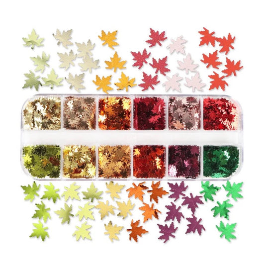 Fall Leaf Sequins - Nail Art - 12 Grids