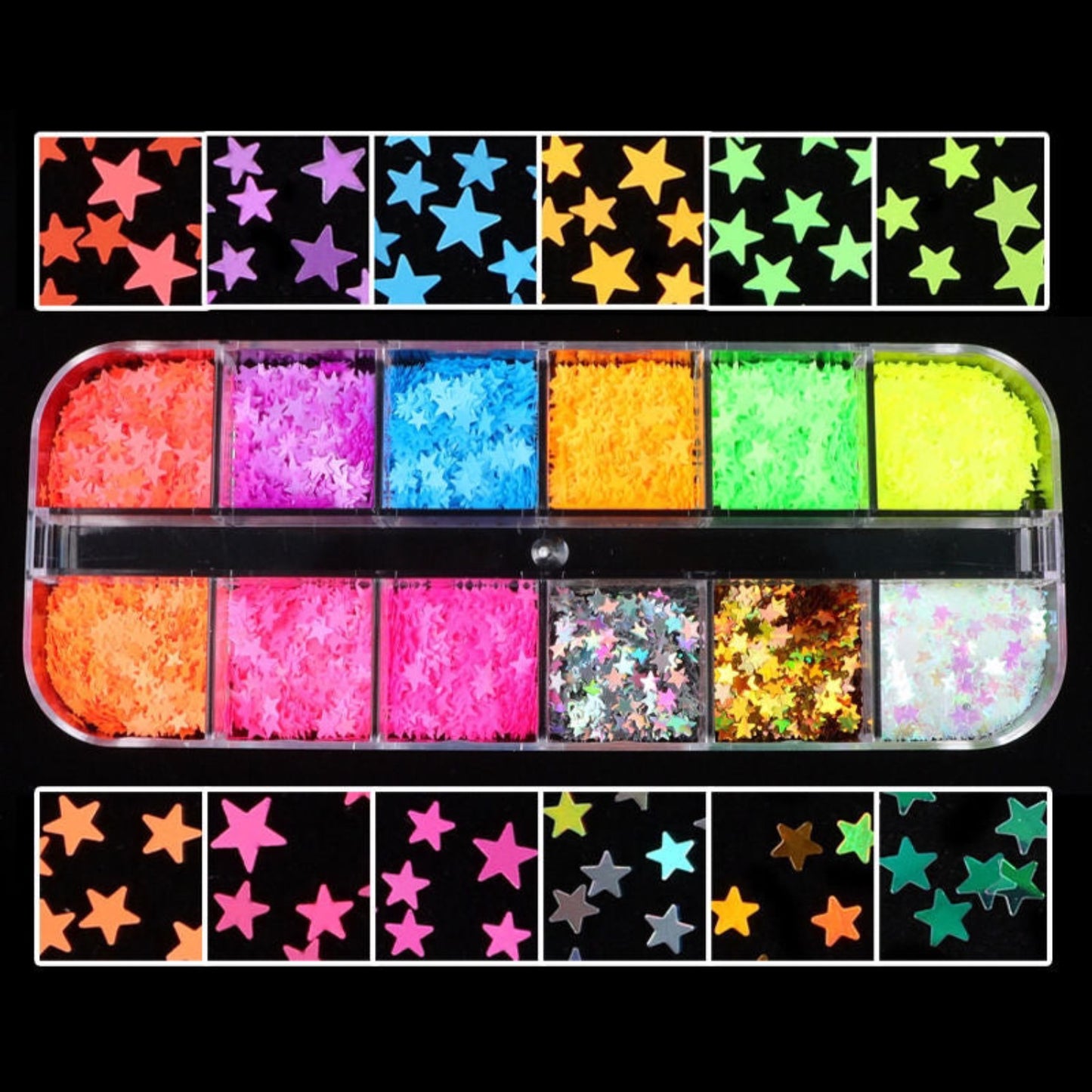 Neon Sequins - Nail Art - 12 Grids