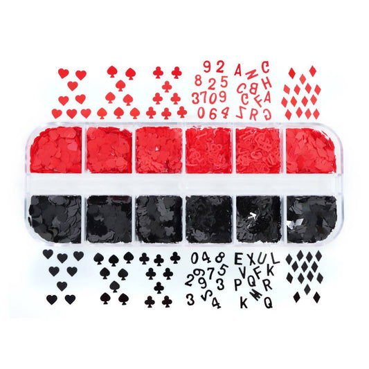 Poker / Letter / Number Sequins - Nail Art - 12 Grids