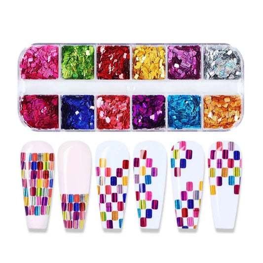 Rectangle / Square Sequins - Nail Art - 12 Grids